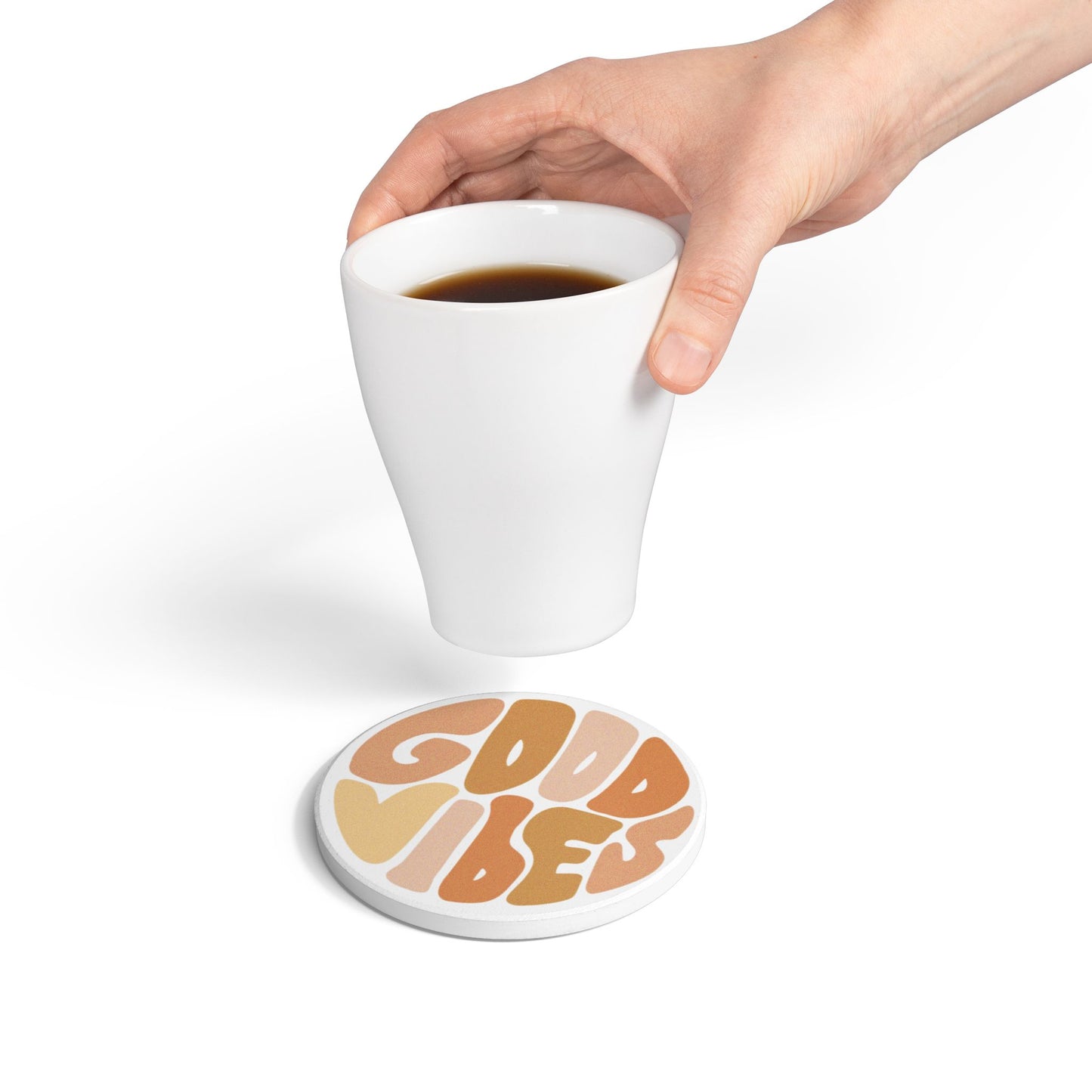 Good Vibes Ceramic Coaster - Artistic Drinkware for Home Decor and Gift Giving