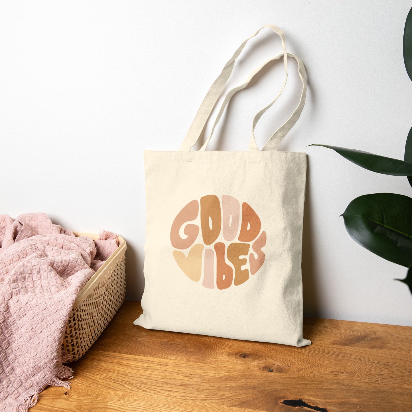 Good Vibes Cotton Canvas Tote Bag - Eco-Friendly Shopping Bag for Positive Energy
